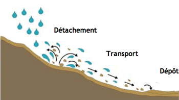 Schéma de l'effet de l'érosion par l'eau.